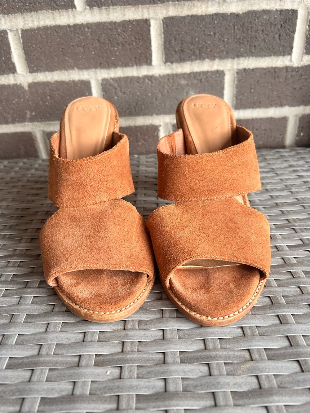 UGG Women's Rust/BrownSuede Crossover Block Heel Mules - Size 10 - Picture 4 of 7